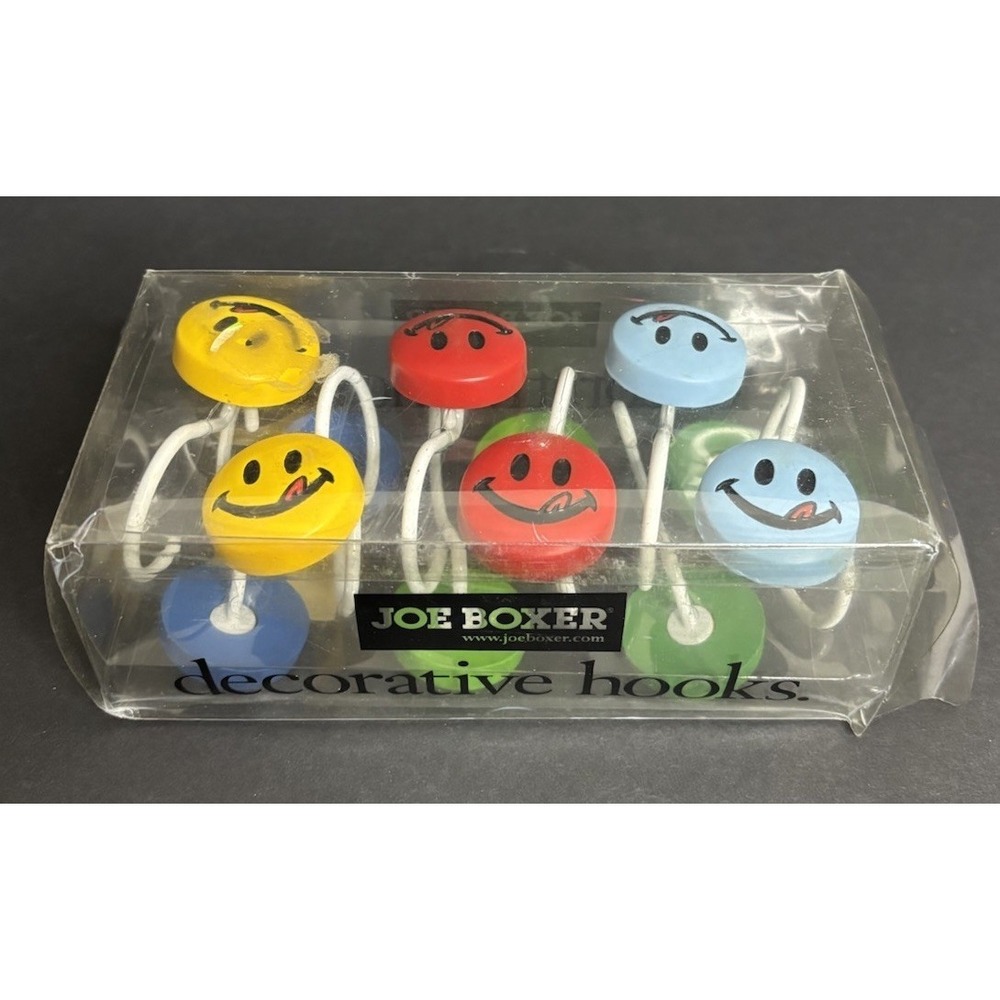 12 Joe Boxer Licky Smiley Face Decorative Hooks Shower Curtain in Package